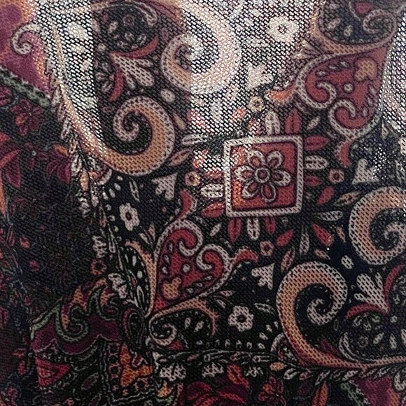 Multicolor Boho Women's V-Neck Fitted Ruffled Hem Printed  Mesh Long Sleeve top - Picture 8 of 8